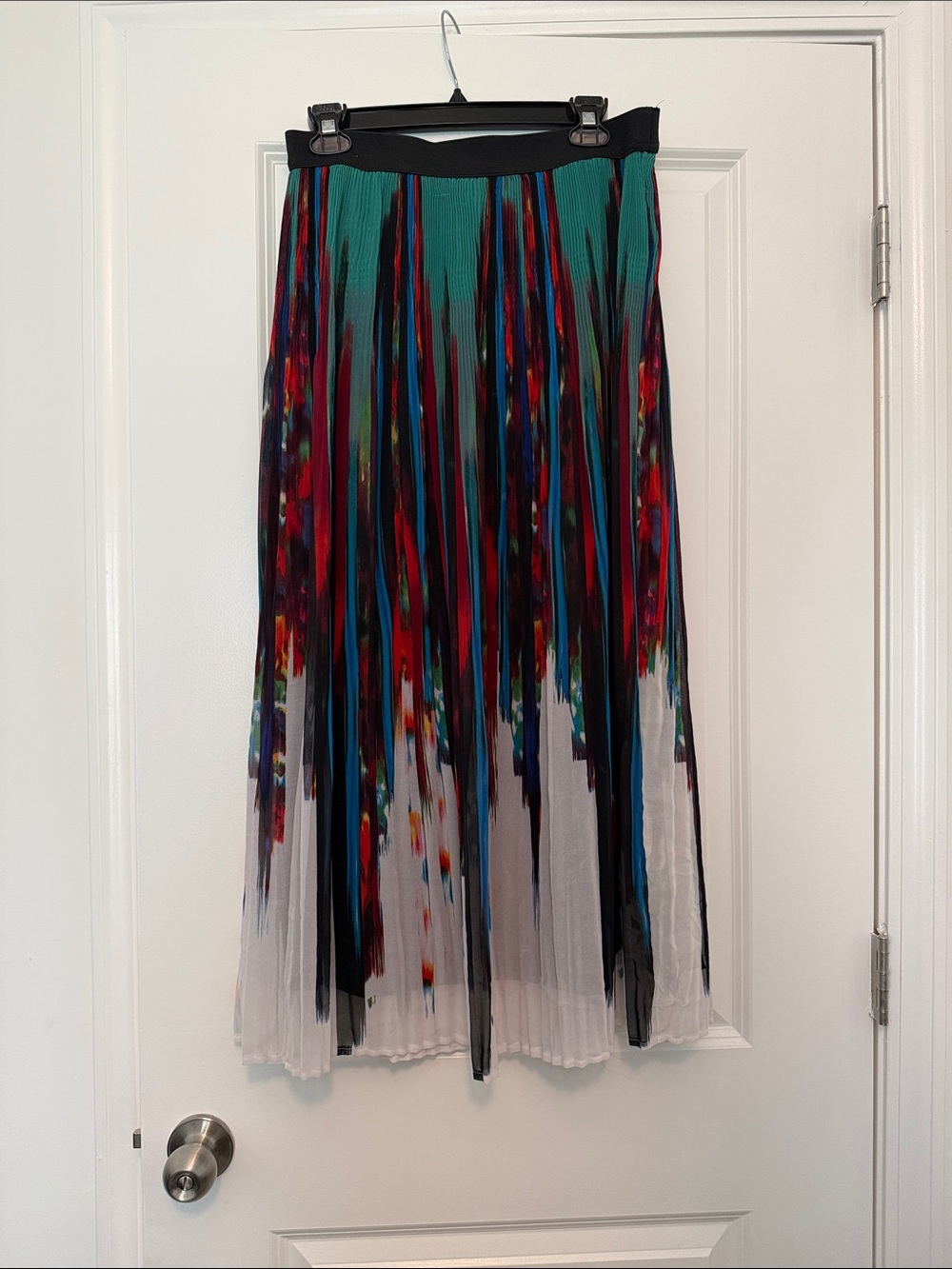 Pleated Multicolor Maxi Skirt - Green & Red Accent